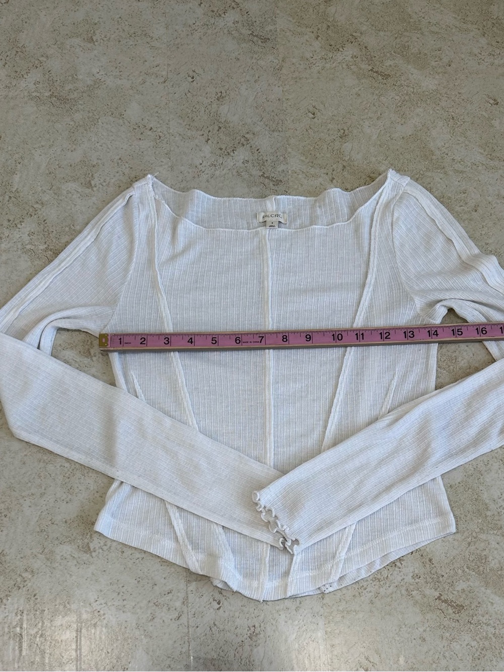 Pilcro Women’s Long -Sleeved Ribbed Top Square Neckline Corset Tee Size S White